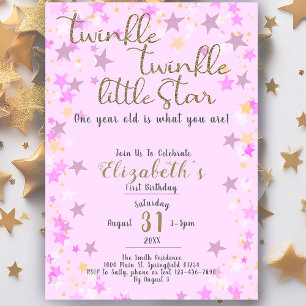 1st Birthday Twinkle Little Star Pink Girl  Invitation