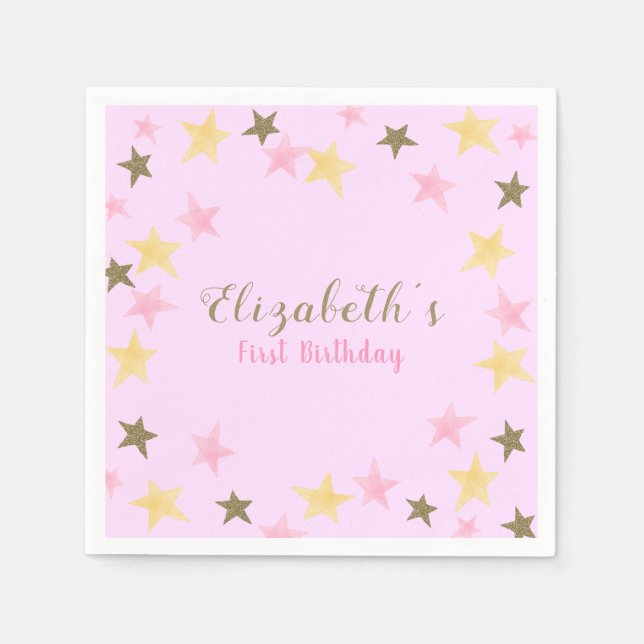 1st Birthday Twinkle Little Star Pink Girl  Napkin (Front)