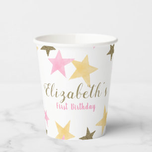 1st Birthday Twinkle Little Star Pink Girl  Paper Cups