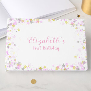 1st Birthday Twinkle Little Star Pink Guest Book