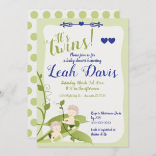 1st Birthday, Twins Baby Shower Sweet Peas Boy Invitation