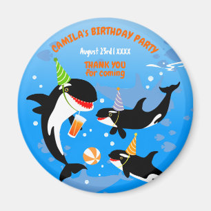 1st birthday under the sea orca whale baby girl magnet