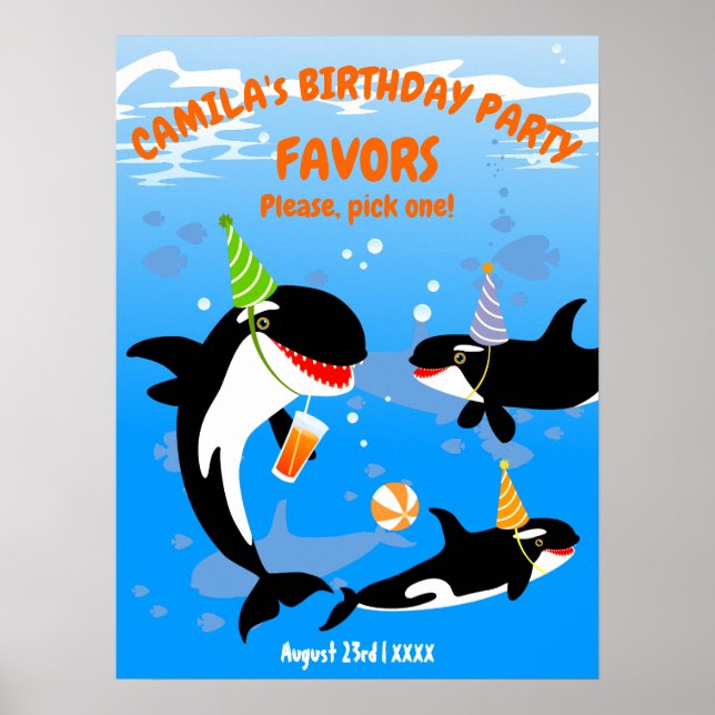 1st birthday under the sea orca whale baby girl poster (Front)