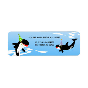 1st birthday under the sea orca whale baby girl return address label