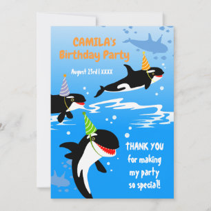 1st birthday under the sea orca whale baby girl thank you card