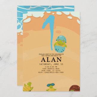 1st Birthday Under the Sea Watercolor TURTLE Invitation