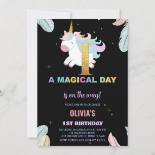 1st Birthday Unicorn Birthday Invitations