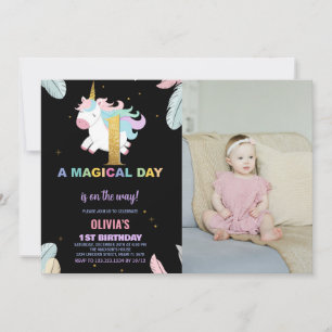 1st Birthday Unicorn Birthday Invitations photo