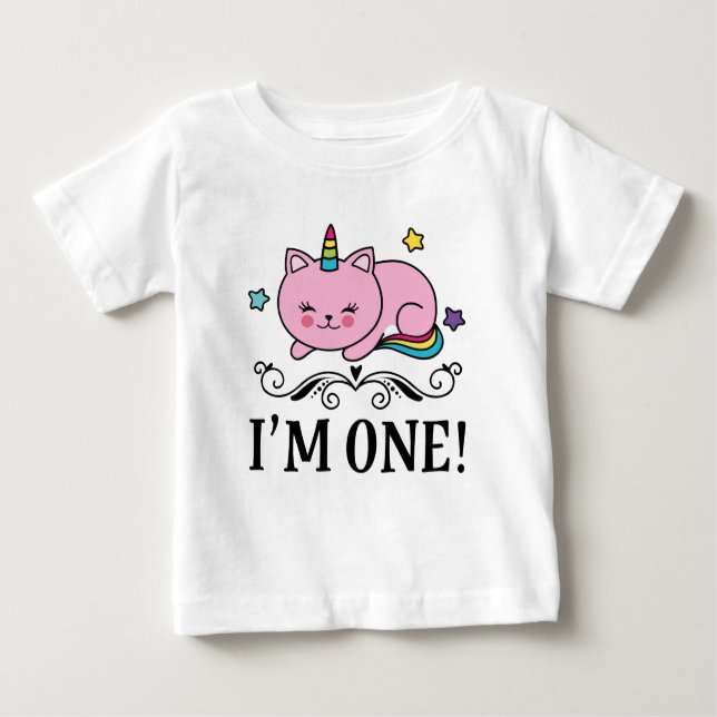 1st Birthday Unicorn Cat Girls T-shirt (Front)