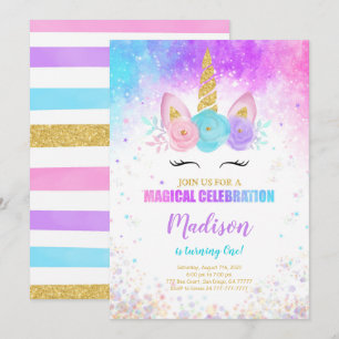 1st Birthday Unicorn Party Invitation