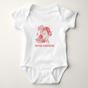 1st Birthday Unicorn Pink Little Girl Baby Bodysuit
