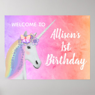 1st Birthday Unicorn Rainbow Watercolor Welcome Poster