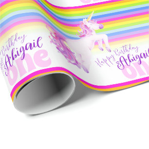 1st birthday unicorn watercolor art wrapping paper