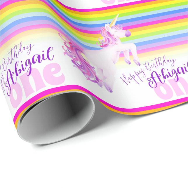 1st birthday unicorn watercolor art wrapping paper (Roll Corner)
