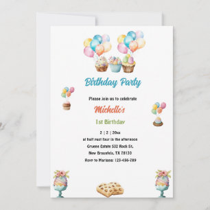 1st birthday watercolor cupcakes  invitation