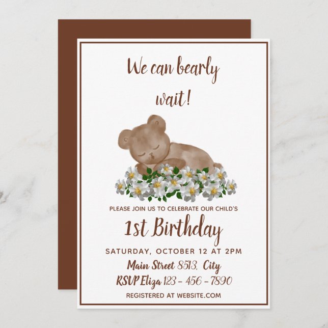 1st Birthday - We can Bearly wait Invitation (Front/Back)