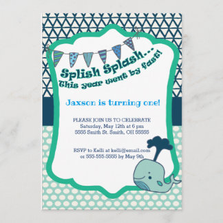 1st Birthday Whale Invitation