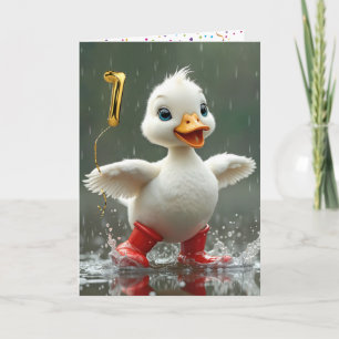 1st Birthday White Duckling In a Rain Puddle  Card