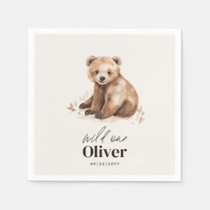 1st Birthday Wild One bear modern elegant party Napkin