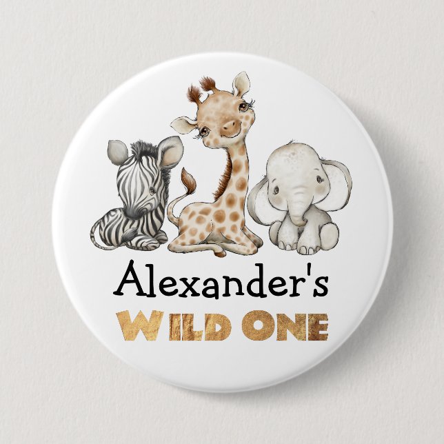 1st Birthday Wild One Safari Animals Themed 7.5 Cm Round Badge (Front)