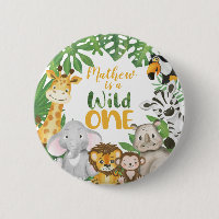 1st Birthday Wild One Safari Jungle Themed Button