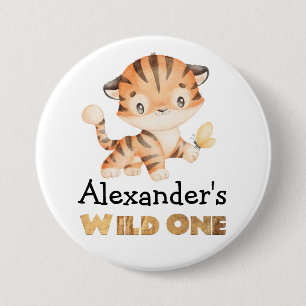 1st Birthday Wild One Safari Tiger Themed 7.5 Cm Round Badge