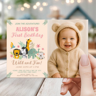 1st Birthday Wild Safari Style Animal Jungle Theme Invitation