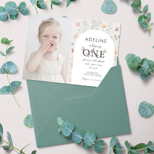 1st Birthday Wildflower Theme Floral Girl Photo  Invitation
