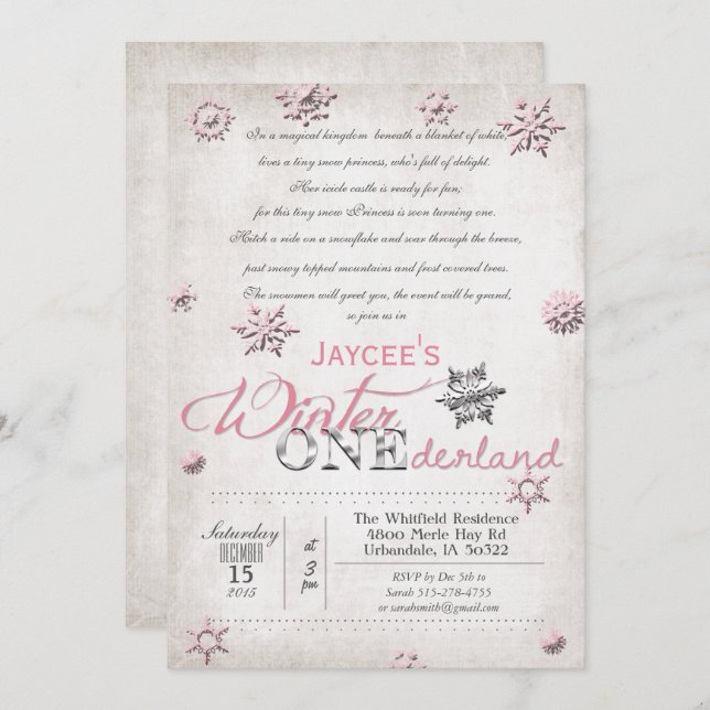 1st Birthday Winter Onederland Invitation (Front/Back)