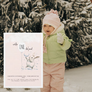 1st Birthday Winter Wonderland Blush Birthday  Invitation