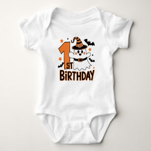1st Birthday with Ghost and Bats Halloween Baby Bodysuit