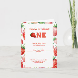 1st birthday with strawberry frame pattern invitation
