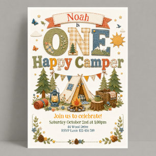 1st Birthday Woodland One Happy Camper Invitation