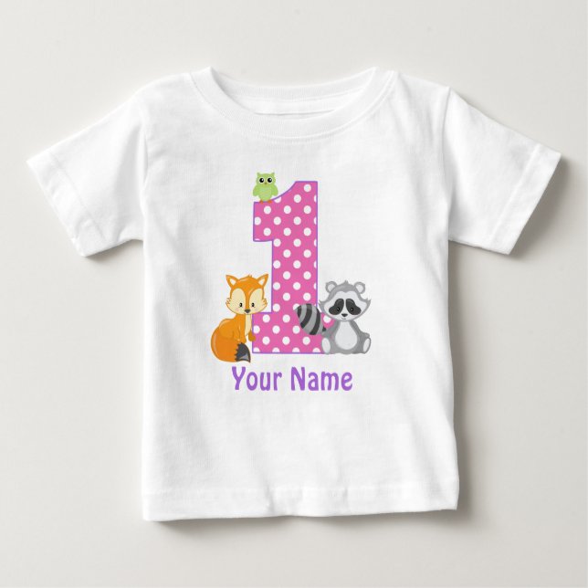 1st Birthday Woodland Personalised T-shirt (Front)