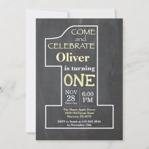 1st Birthday Yellow Chalkboard Invitation