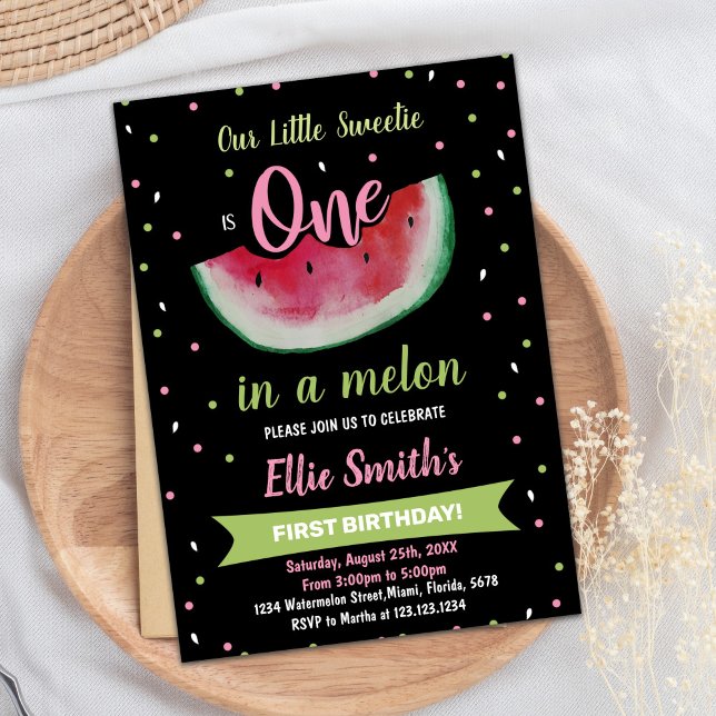1st Black Green Watermelon Birthday Invitations (1st Black Green Watermelon Birthday Invitations)
