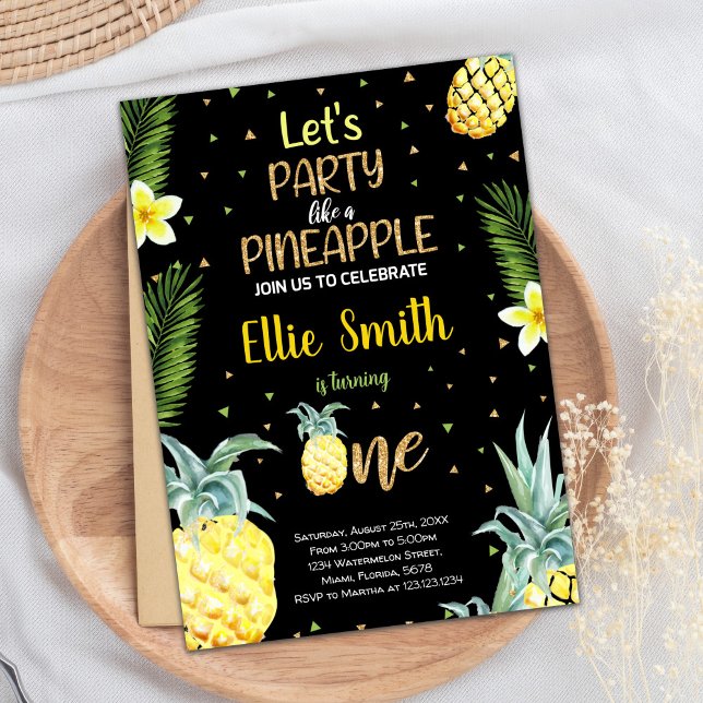 1st Black Pineapple Birthday Invitations (1st Black Pineapple Birthday Invitations)