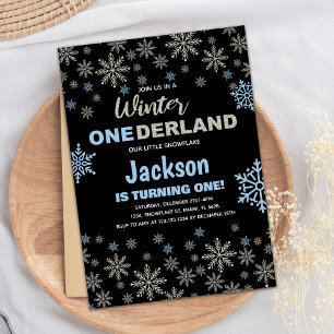 1st Blue Silver Snow Winter Birthday Onederland Invitation