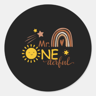 1St Boho Rainbow Little Mr One-Derful Py Classic Round Sticker