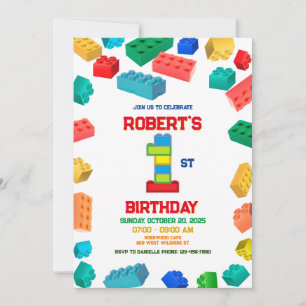1st Building Blocks Birthday Invitation, Blocks  Invitation