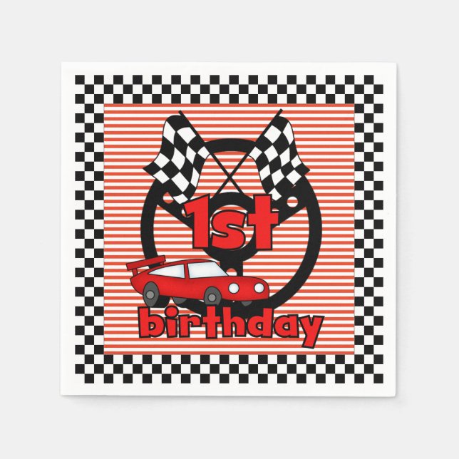 1st Car Racing Birthday Paper Napkins (Front)