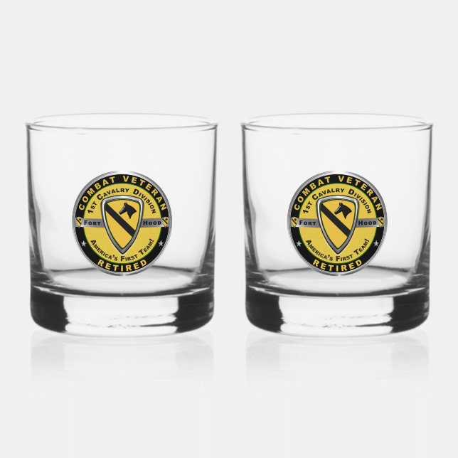 1st Cavalry Division Retired Whiskey Glass (Front)