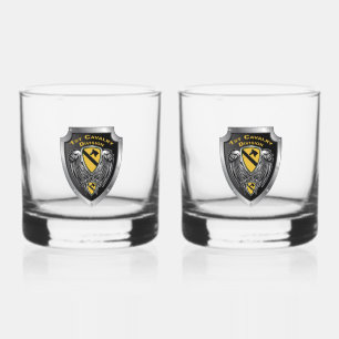 1st Cavalry Division Shield Whiskey Glass
