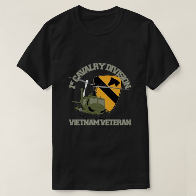 1st Cavalry Division Vietnam Veteran UH1 Gunship V T-Shirt (Design Front)