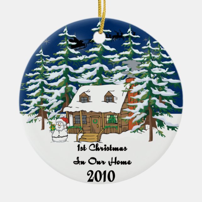 1st Christmas 2010 Log Cabin Ceramic Ornament (Front)