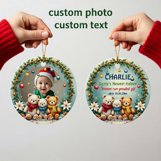 1st Christmas 2 sided, Bear Hugs & Baubles Ceramic Ornament