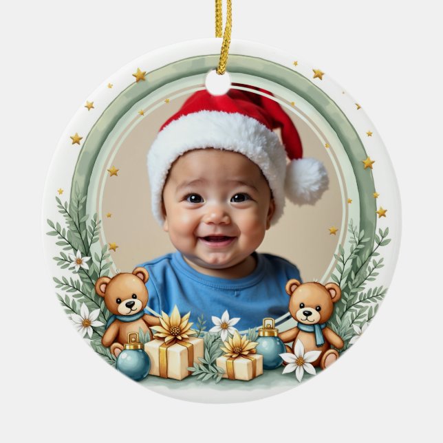 1st Christmas 2 sided, Rainbow Wishes Ceramic Ornament (Front)