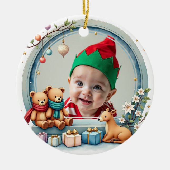 1st Christmas 2 sided, Santa’s Sweetest Sidekick Ceramic Ornament (Front)