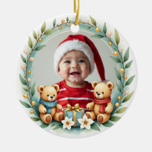 1st Christmas 2 sided Teddy Tidings Ceramic Ornament