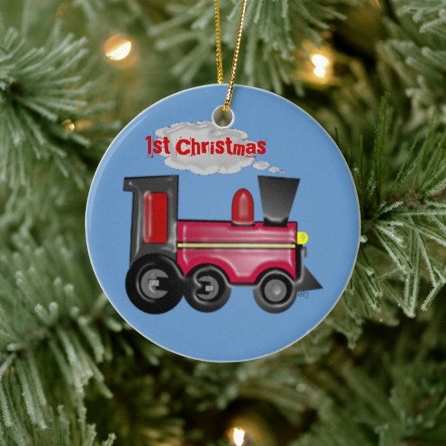 1st Christmas 3D Train Ceramic Ornament (Tree)